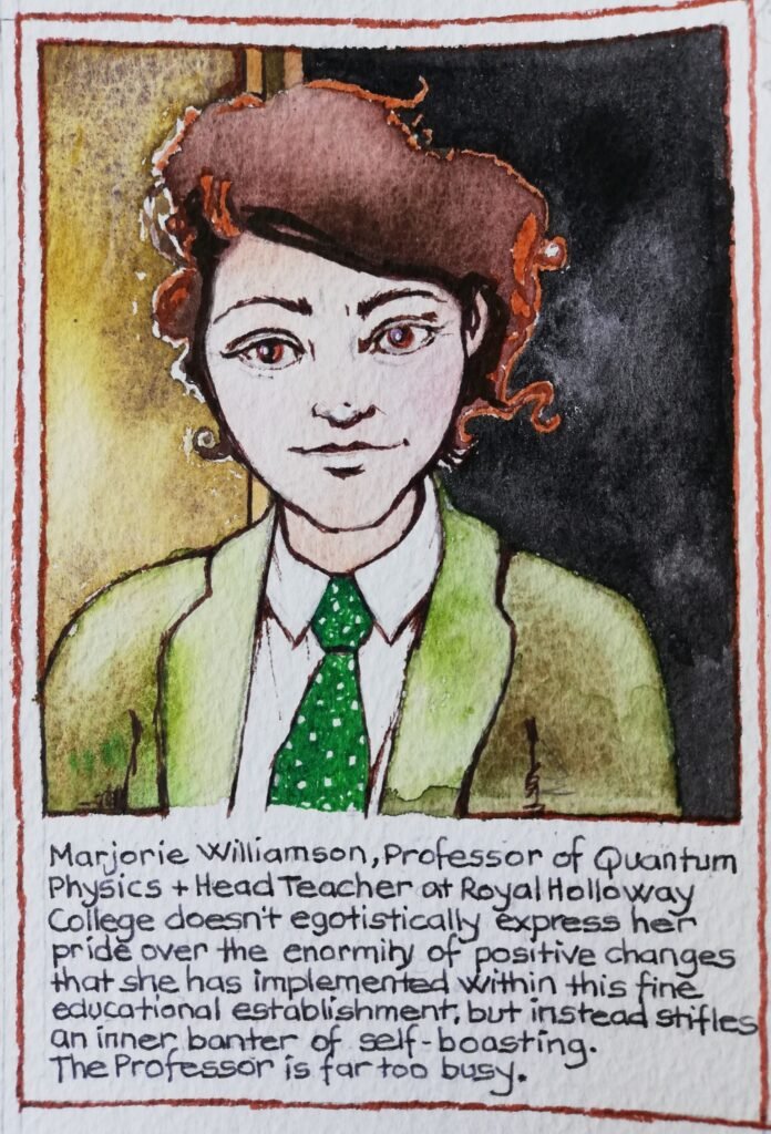 Marjorie Williamson, professor of Quantum Physics, shown as "Professor Quantum"