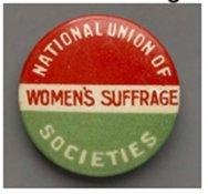 Women's suffrage badge in  green, white and red to represent Give Women Rights 