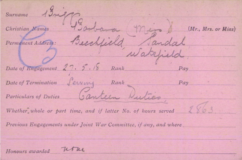 Barbara Briggs' Workplace card for Wentworth House
