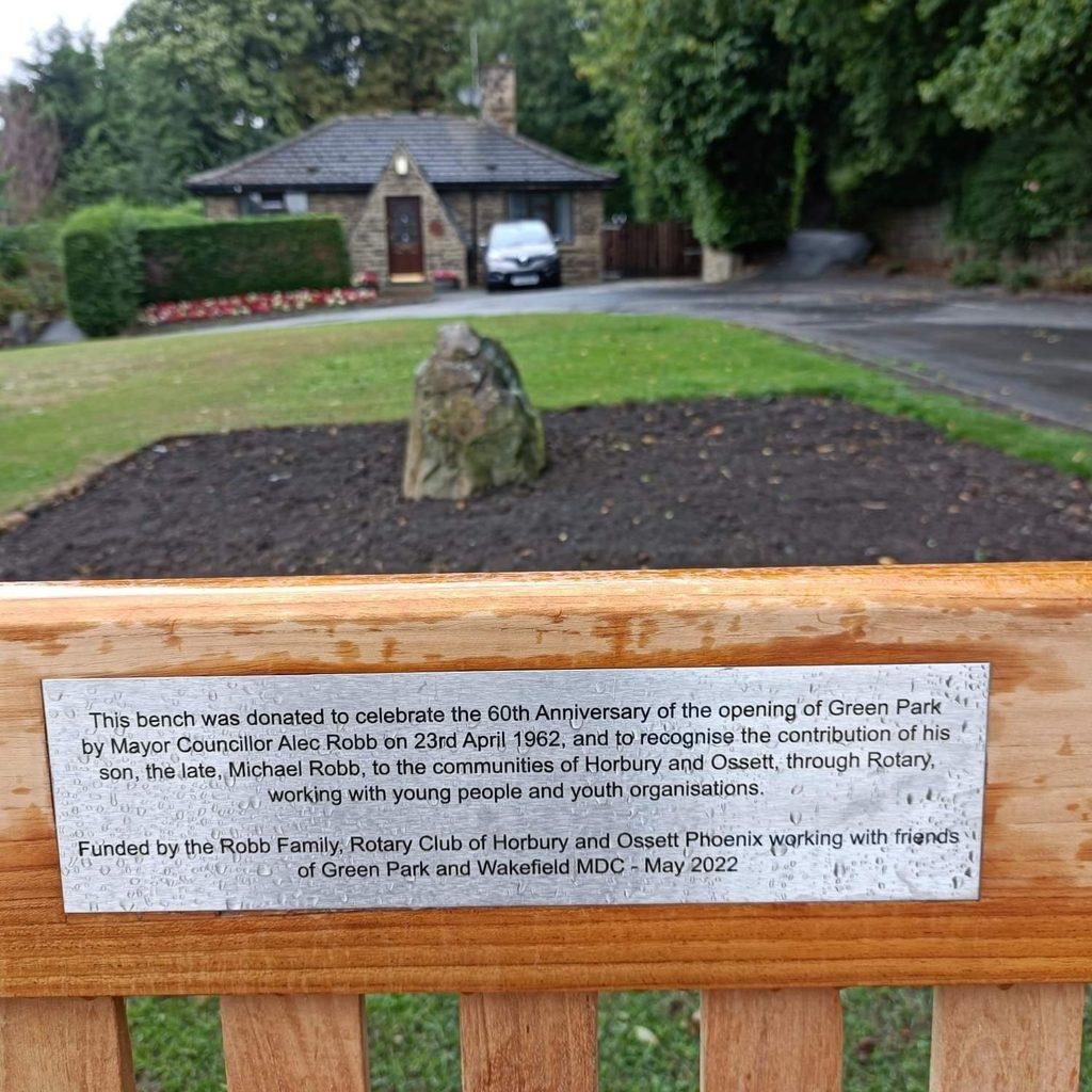 Green Park, Ossett, memorial bench for Alec Robb.